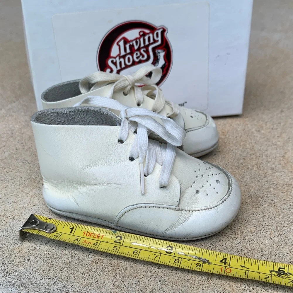 Pair of Vintage White Leather Baby Shoes Irving Shoe Store